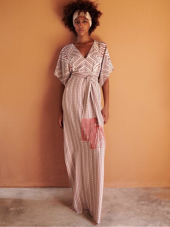 Paolita Dresses & Skirts - Paolita Kito Maxi Dress Kimono Flutter Sleeves GeoPrint Tassel Tie Resortwear S